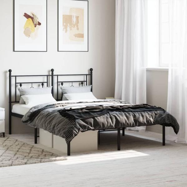 ARDEBO.de - Bettgestell mit Kopfteil Metall Schwarz 135x190 cm