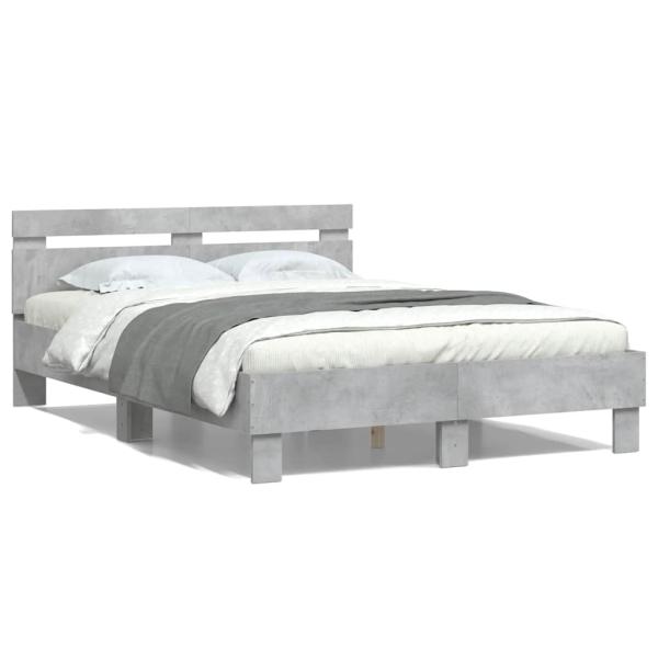 Bettgestell mit Kopfteil Betongrau 135x190 cm Holzwerkstoff