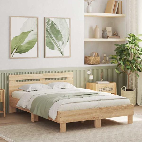 ARDEBO.de - Bettgestell mit Kopfteil Sonoma-Eiche 120x190 cm Holzwerkstoff