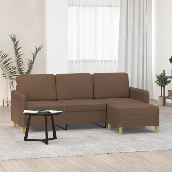 ARDEBO.de - 3-Sitzer-Sofa mit Hocker Braun 180 cm Stoff