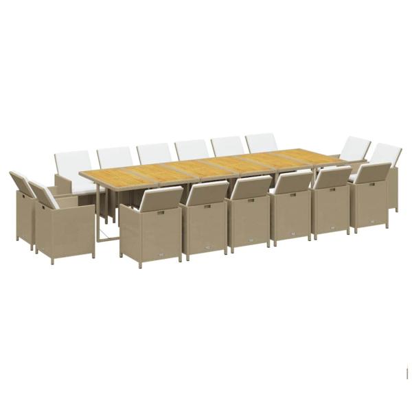 17-tlg. Garten-Essgruppe mit Kissen Poly Rattan Beige