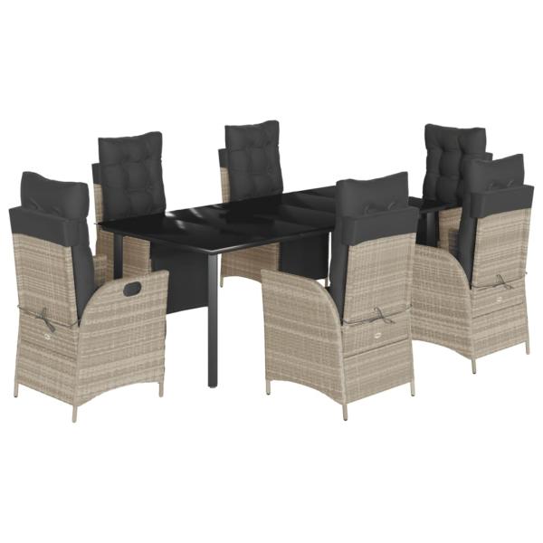 7-tlg. Garten-Essgruppe mit Kissen Hellgrau Poly Rattan