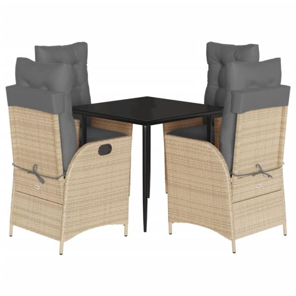 5-tlg. Garten-Essgruppe mit Kissen Beige Poly Rattan
