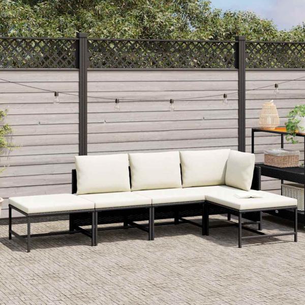 ARDEBO.de - 5-tlg. Garten-Sofagarnitur mit Auflagen Schwarz Poly Rattan