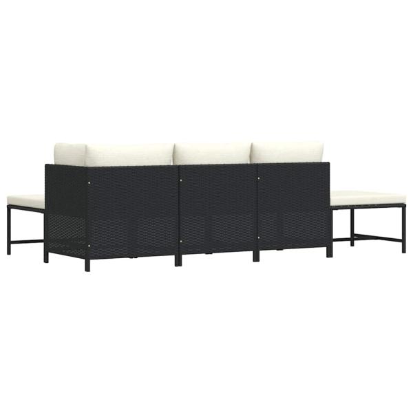 5-tlg. Garten-Sofagarnitur mit Auflagen Schwarz Poly Rattan