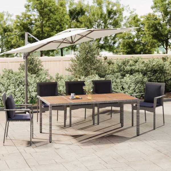 ARDEBO.de - Gartentisch mit Holzplatte Grau Poly Rattan & Massivholz Akazie