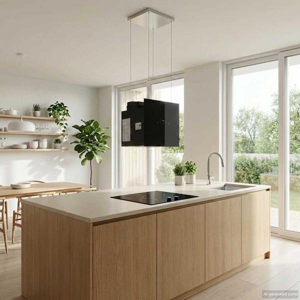 ARDEBO.de - Insel-Dunstabzugshaube mit Berührungssensor LCD Hartglas