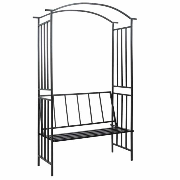 ARDEBO.de - Rosenbogen mit Bank Schwarz 128x50x207 cm Eisen