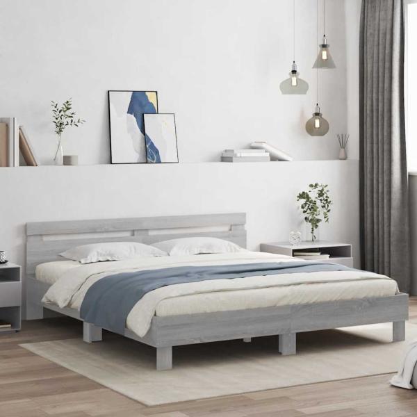 ARDEBO.de - Bettgestell mit Kopfteil Grau Sonoma 180x200 cm Holzwerkstoff