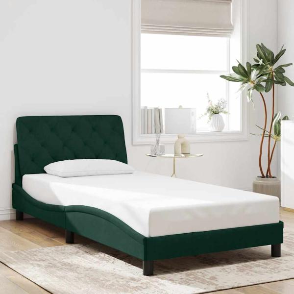 ARDEBO.de - Bettgestell ohne Matratze Dunkelgrün 100x200 cm Samt
