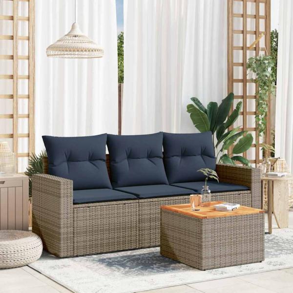 ARDEBO.de - 4-tlg. Garten-Sofagarnitur mit Kissen Grau Poly Rattan