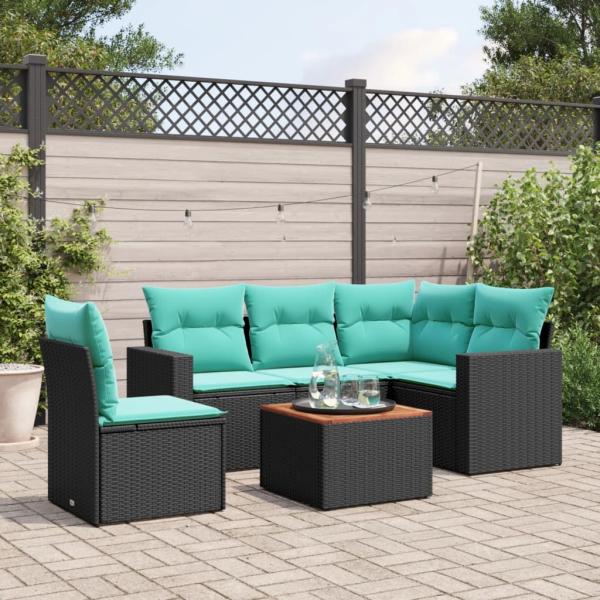 ARDEBO.de - 6-tlg. Garten-Sofagarnitur mit Kissen Schwarz Poly Rattan