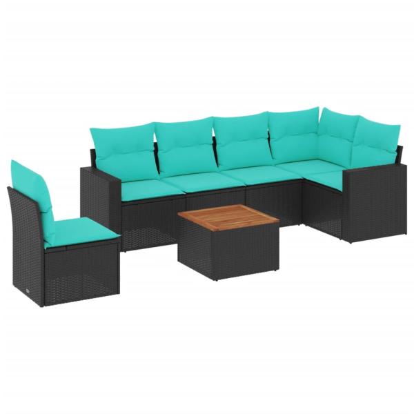 7-tlg. Garten-Sofagarnitur mit Kissen Schwarz Poly Rattan