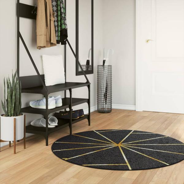ARDEBO.de - Teppich Waschbar Schwarz und Golden Ø 120 cm