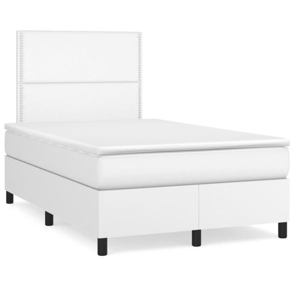ARDEBO.de - Boxspringbett mit Matratze & LED Weiß 120x190 cm Kunstleder