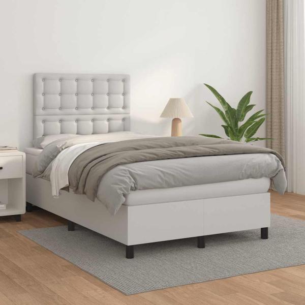 Boxspringbett mit Matratze Weiß 120x190 cm Kunstleder