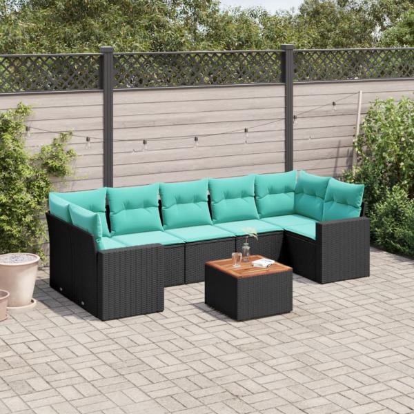 ARDEBO.de - 8-tlg. Garten-Sofagarnitur mit Kissen Schwarz Poly Rattan