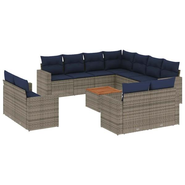 12-tlg. Garten-Sofagarnitur mit Kissen Grau Poly Rattan