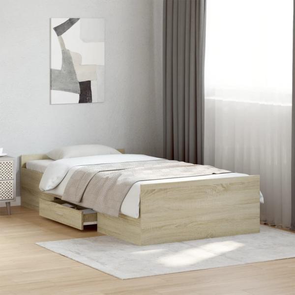 ARDEBO.de - Bettgestell mit Schubladen Sonoma-Eiche 90x200cm Holzwerkstoff