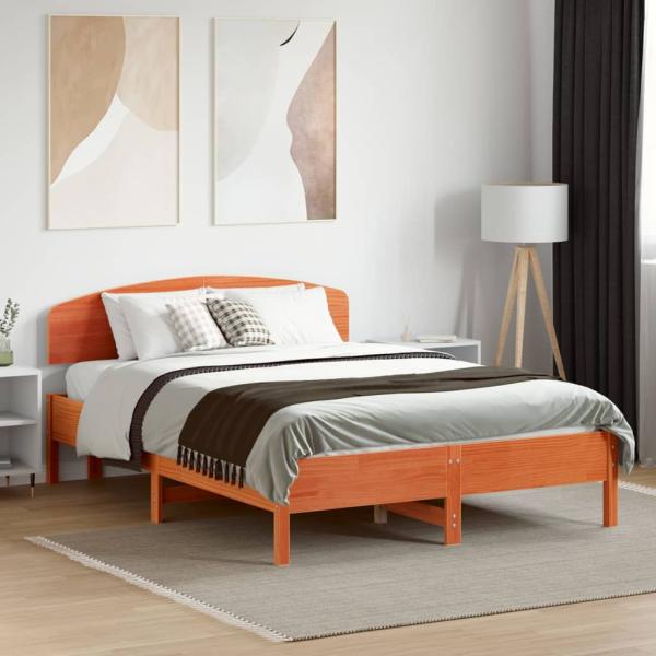 ARDEBO.de - Massivholzbett ohne Matratze Wachsbraun 135x190 cm Kiefernholz