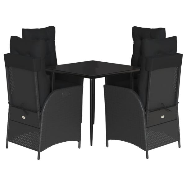 5-tlg. Garten-Essgruppe mit Kissen Schwarz Poly Rattan
