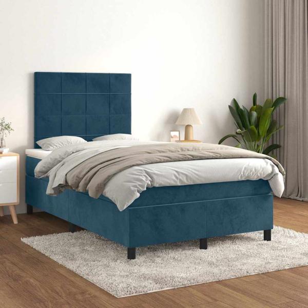 ARDEBO.de - Boxspringbett mit Matratze Dunkelblau 120x190 cm Samt