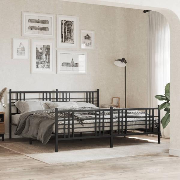 ARDEBO.de - Bettgestell mit Kopf- und Fußteil Metall Schwarz 193x203 cm