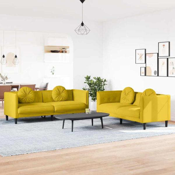 ARDEBO.de - 2-tlg. Sofagarnitur mit Kissen Gelb Samt