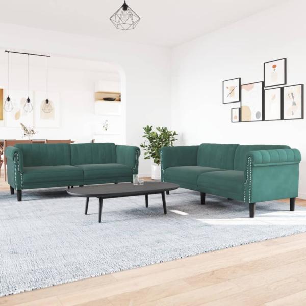 ARDEBO.de - 2-tlg. Sofagarnitur Dunkelgr?n Samt