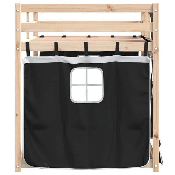 Etagenbett mit Vorhängen Weiß Schwarz 90x200 cm Kiefernholz