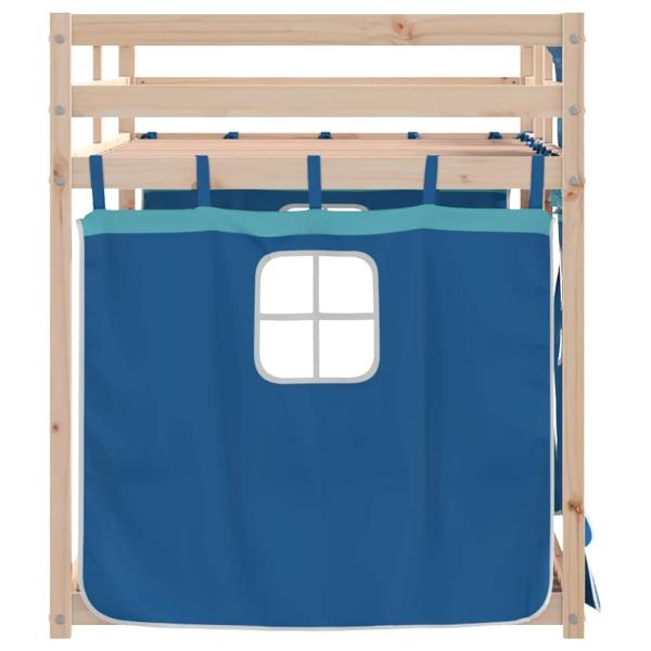 Etagenbett mit Vorh?ngen Blau 90x200 cm Massivholz Kiefer