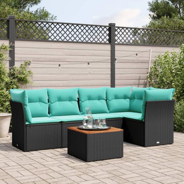 ARDEBO.de - 6-tlg. Garten-Sofagarnitur mit Kissen Schwarz Poly Rattan