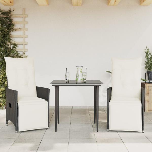ARDEBO.de - Gartensessel mit Kissen 2 Stk. Verstellbar Schwarz Poly Rattan