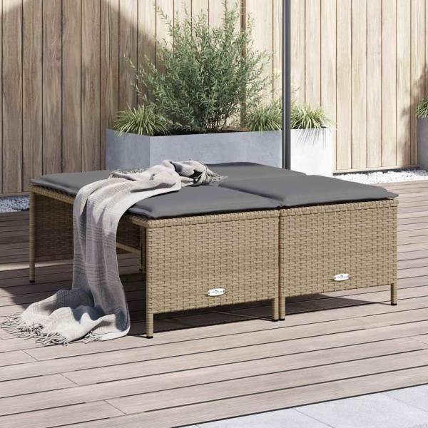 ARDEBO.de - Gartenhocker mit Kissen 4 Stk. Beige Poly Rattan