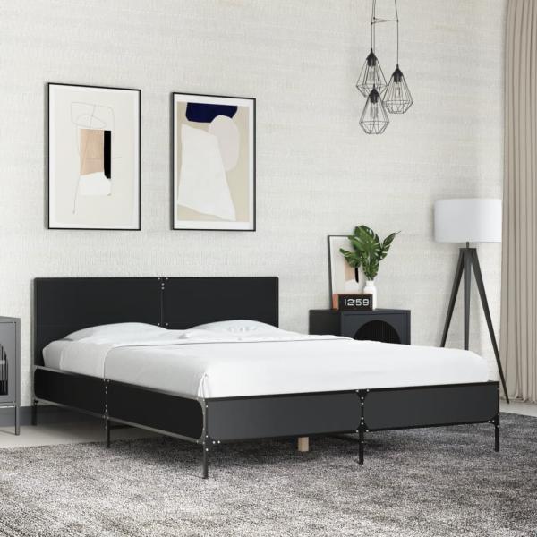 ARDEBO.de - Bettgestell Schwarz 135x190 cm Holzwerkstoff und Metall