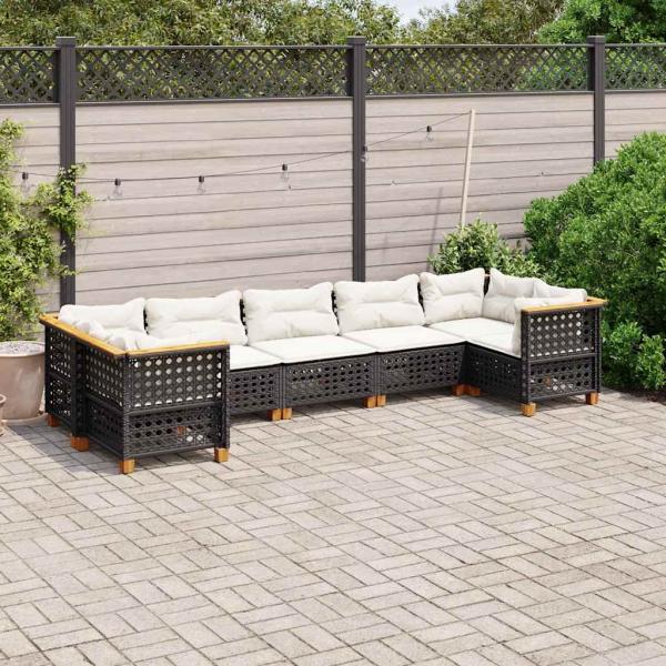 ARDEBO.de - 7-tlg. Garten-Sofagarnitur mit Kissen Schwarz Poly Rattan