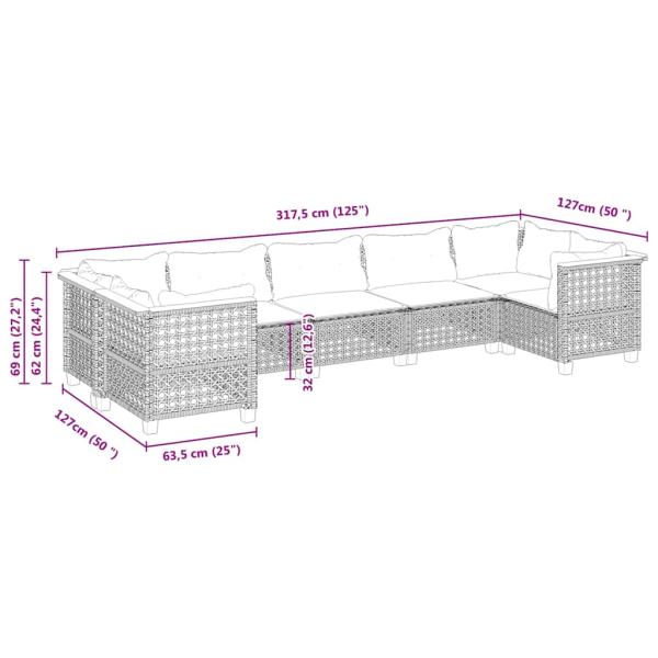 7-tlg. Garten-Sofagarnitur mit Kissen Schwarz Poly Rattan