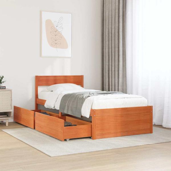 ARDEBO.de - Massivholzbett ohne Matratze Wachsbraun 75x190 cm Kiefernholz