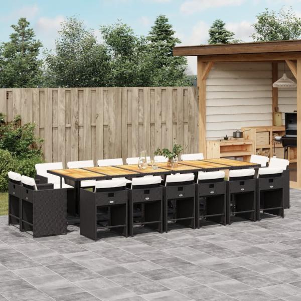ARDEBO.de - 17-tlg. Garten-Essgruppe mit Kissen Schwarz Poly Rattan