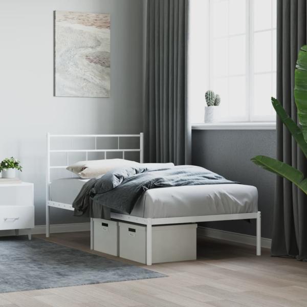 ARDEBO.de - Metallbett ohne Matratze mit Kopfteil Weiß 75x190 cm