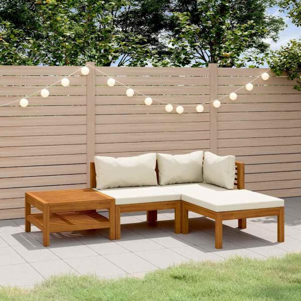 ARDEBO.de - 4-tlg. Garten-Lounge-Set mit Creme Kissen Massivholz Akazie