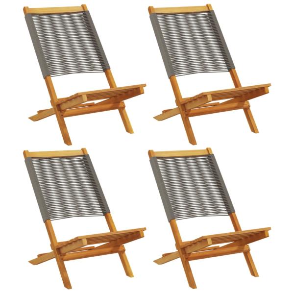 Klappstühle, 4 Stück, graues Massivholz Akazie