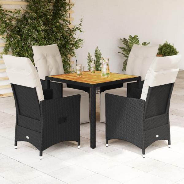 ARDEBO.de - 5-tlg. Garten-Essgruppe mit Kissen Schwarz Poly Rattan