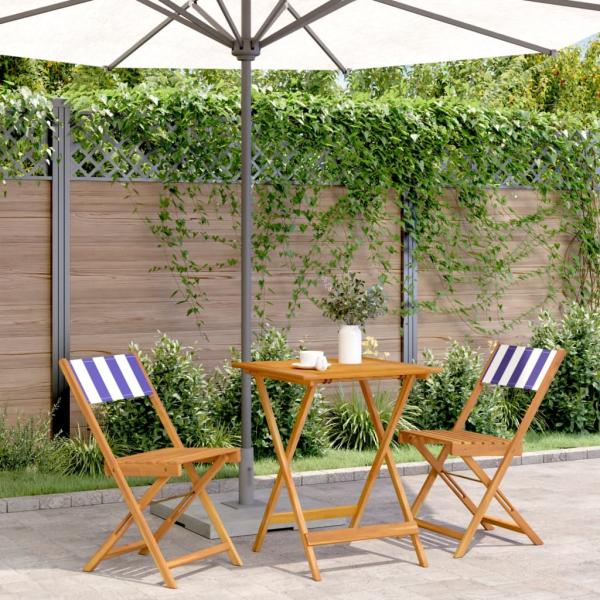 ARDEBO.de - 3-tlg. Bistro-Set Blau und Weiß Stoff und Massivholz