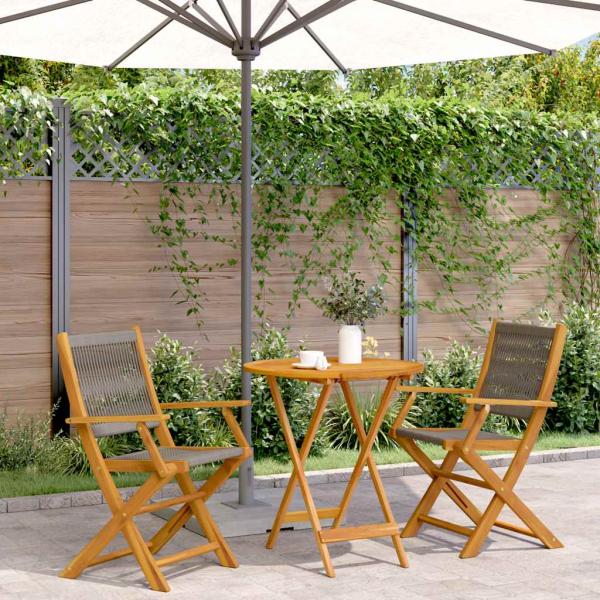 ARDEBO.de - 3-tlg. Bistro-Set Grau Polypropylen und Massivholz