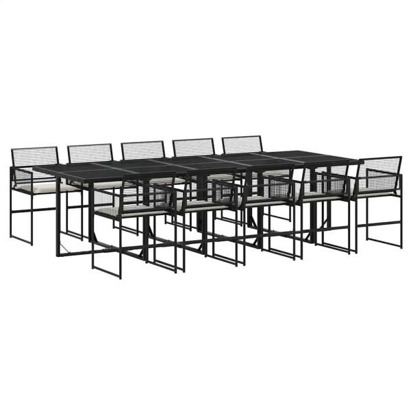 11-tlg. Garten-Essgruppe mit Kissen Schwarz Poly Rattan