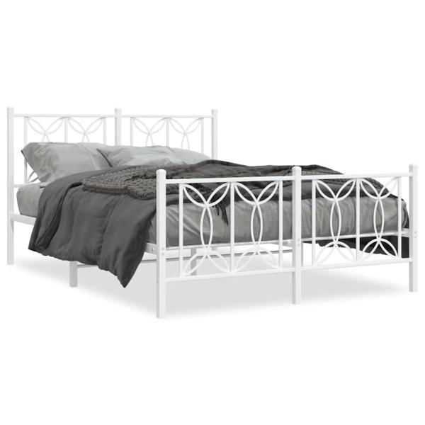 Bettgestell mit Kopf- und Fußteil Metall Weiß 135x190 cm