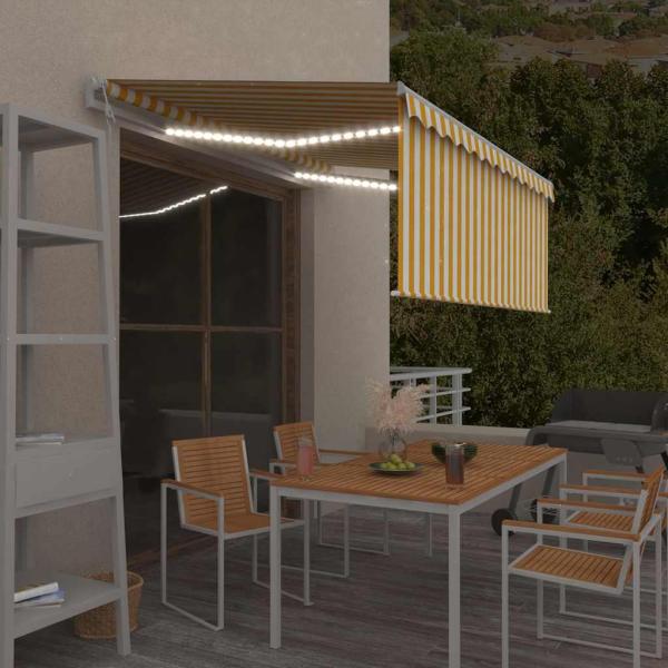 ARDEBO.de - Markise Automatisch mit Rollo LED Windsensor 3,5x2,5m Gelb Weiß