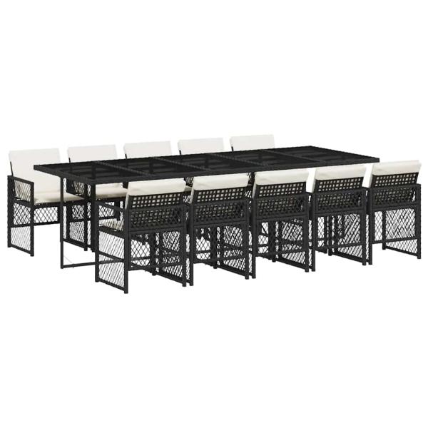 11-tlg. Garten-Essgruppe mit Kissen Schwarz Poly Rattan