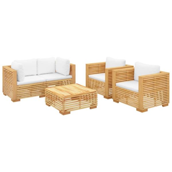 5-tlg. Garten-Lounge-Set mit Kissen Massivholz Teak